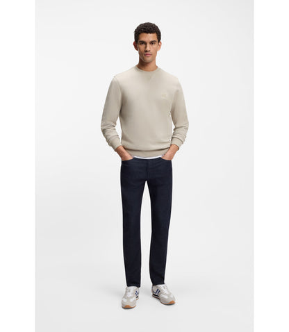 Boss Logo Patch Sweatshirt In Cotton Terry Light Grey