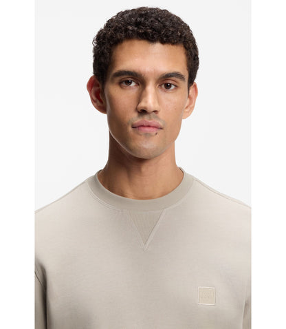 Boss Logo Patch Sweatshirt In Cotton Terry Light Grey