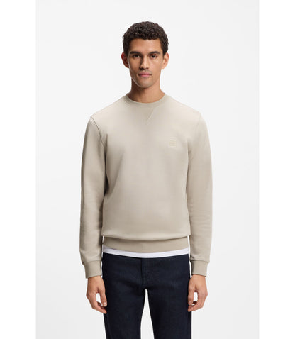 Boss Logo Patch Sweatshirt In Cotton Terry Light Grey