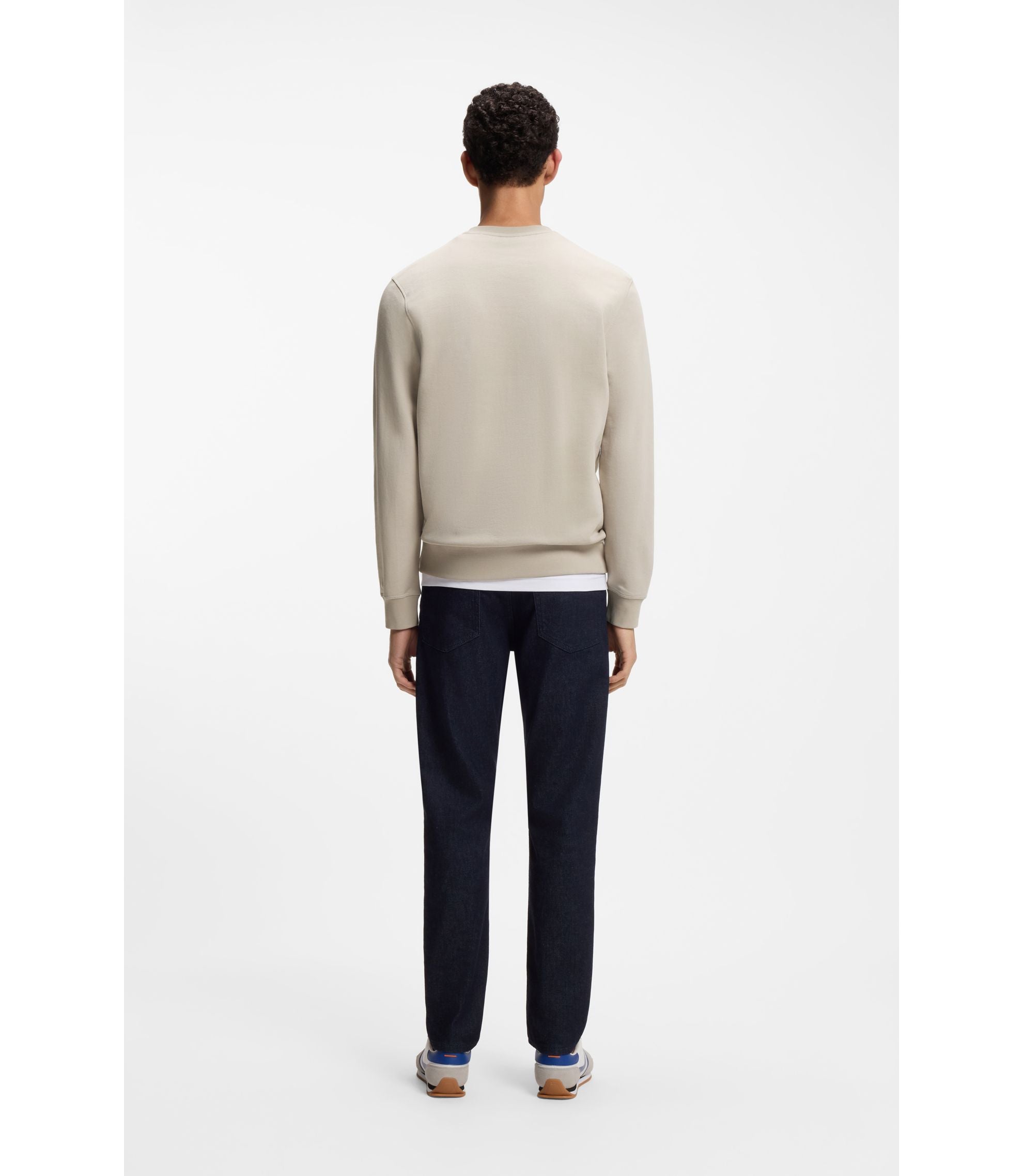Boss Logo Patch Sweatshirt In Cotton Terry Light Grey