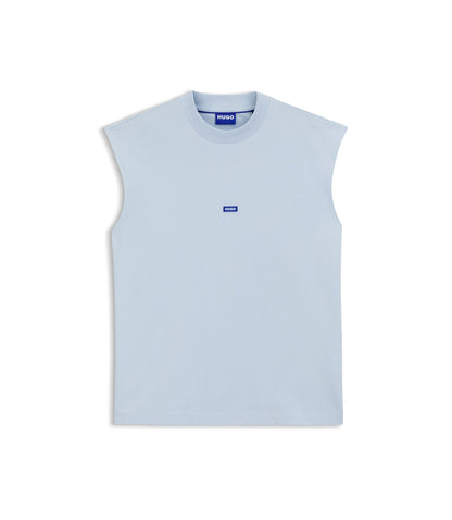 Hugo Sleeveless T Shirt In Cotton Jersey With Logo Detail Light Blue