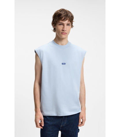 Hugo Sleeveless T Shirt In Cotton Jersey With Logo Detail Light Blue