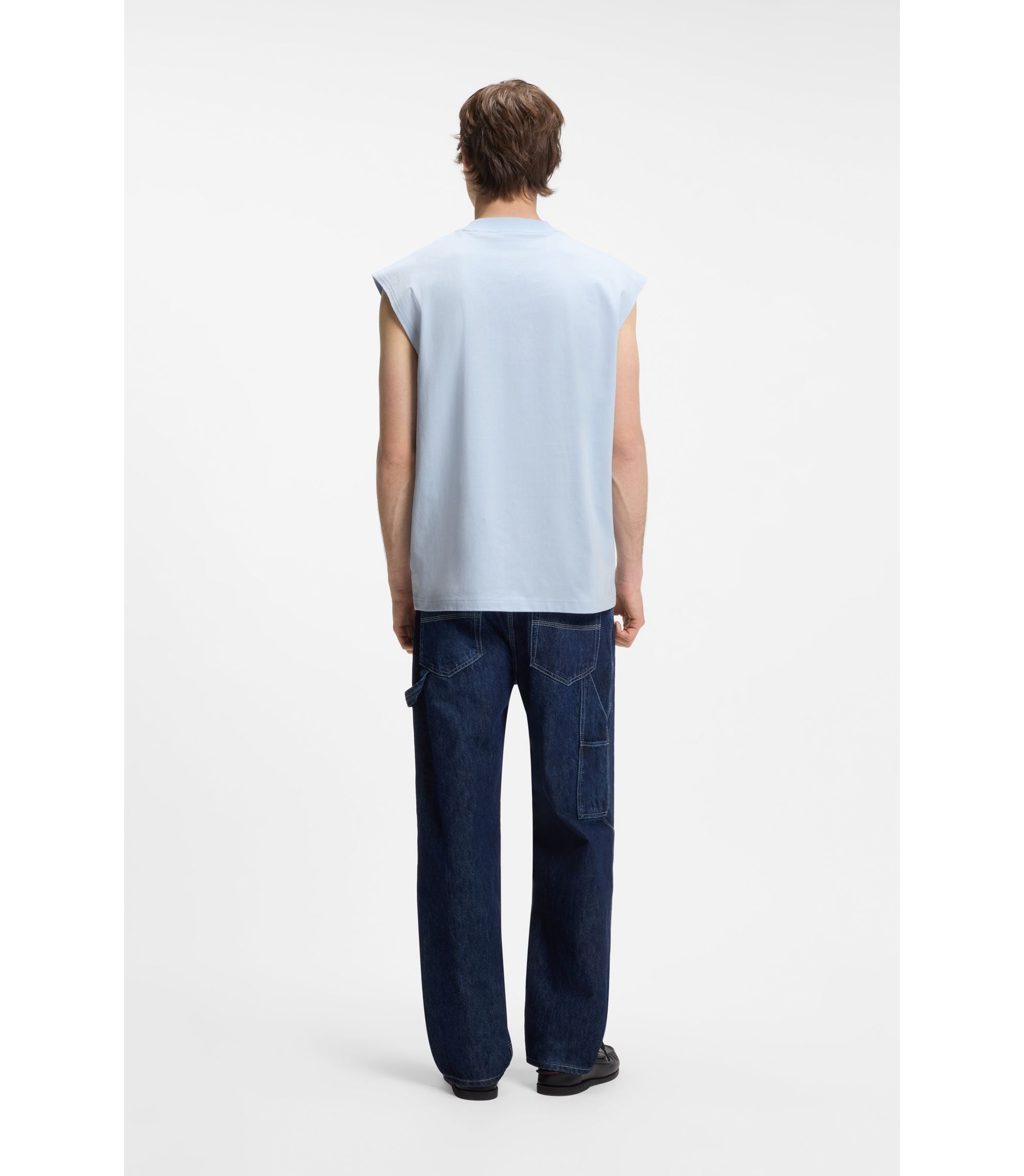 Hugo Sleeveless T Shirt In Cotton Jersey With Logo Detail Light Blue