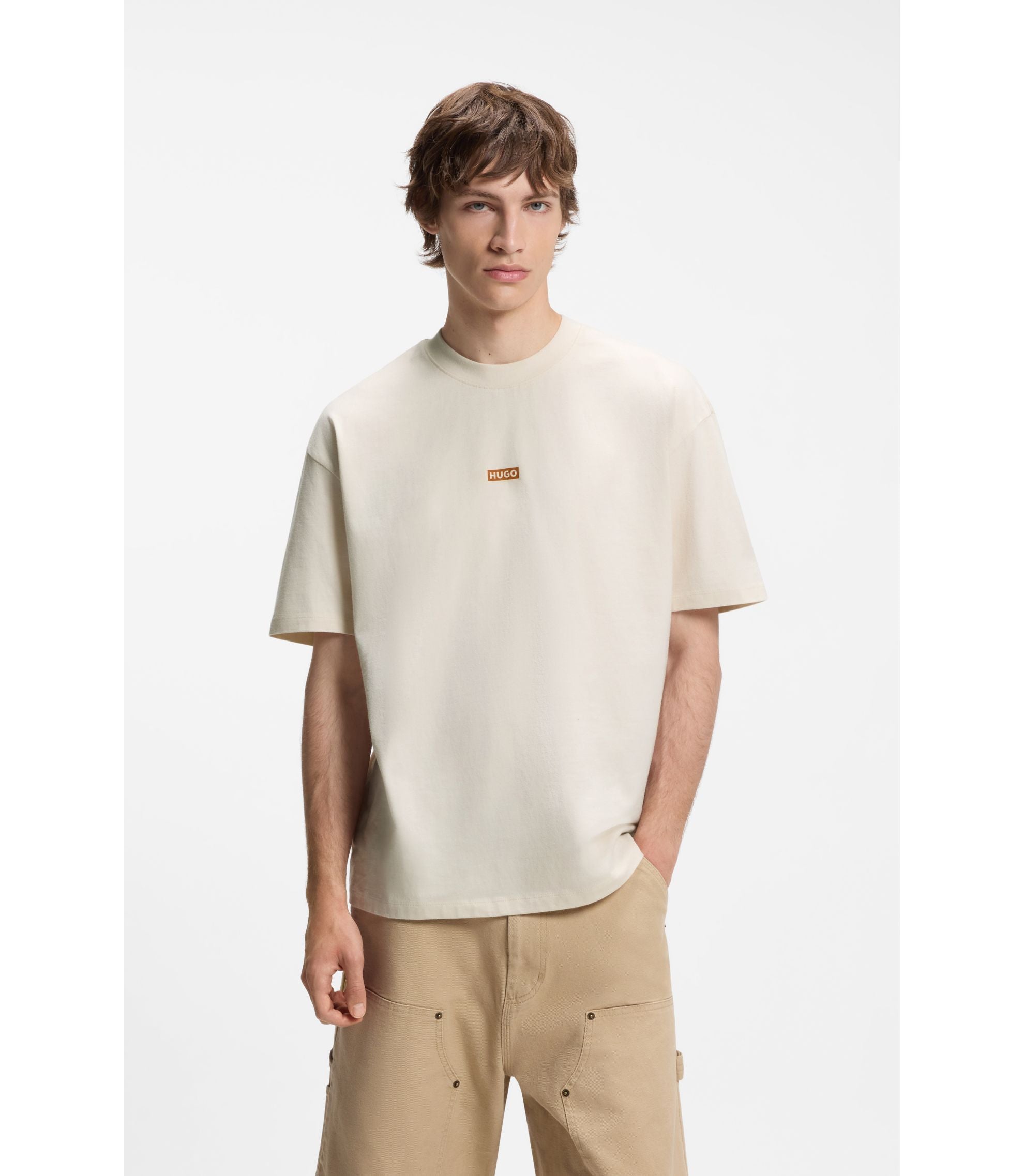 Hugo Logo Print T Shirt In Cotton Jersey White