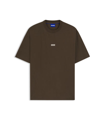 Hugo Logo Print T Shirt In Cotton Jersey Dark Brown