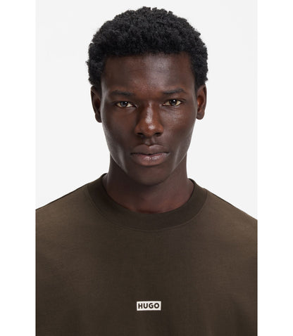 Hugo Logo Print T Shirt In Cotton Jersey Dark Brown