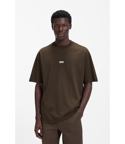 Hugo Logo Print T Shirt In Cotton Jersey Dark Brown