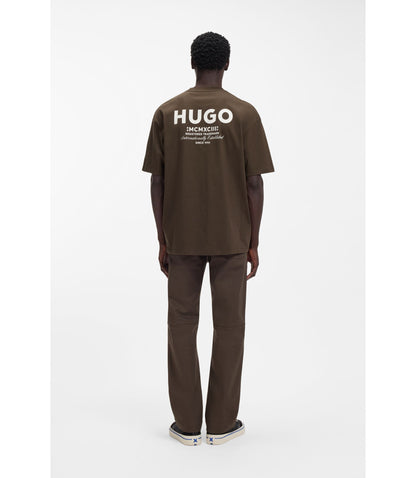 Hugo Logo Print T Shirt In Cotton Jersey Dark Brown