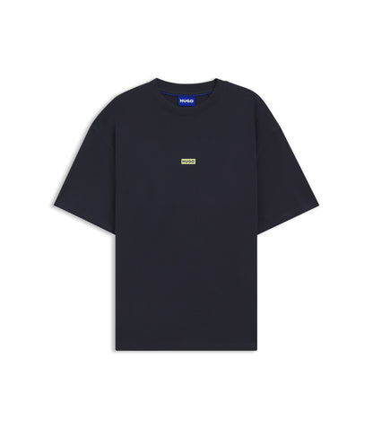 Hugo Logo Print T Shirt In Cotton Jersey Dark Blue