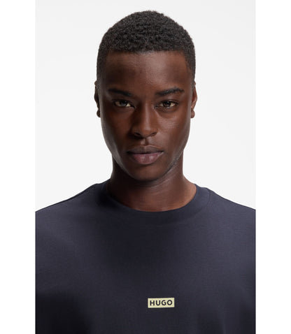 Hugo Logo Print T Shirt In Cotton Jersey Dark Blue