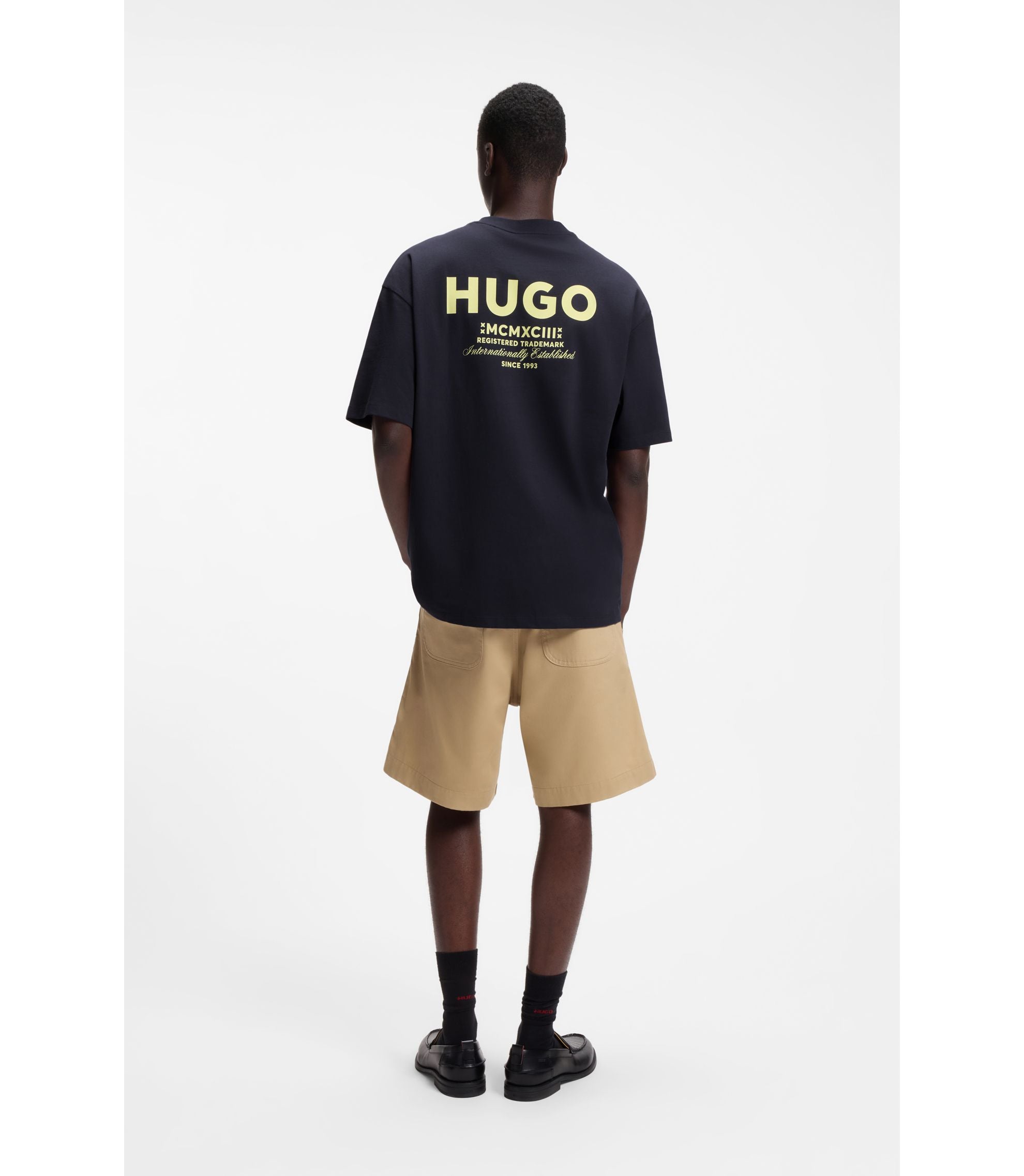 Hugo Logo Print T Shirt In Cotton Jersey Dark Blue