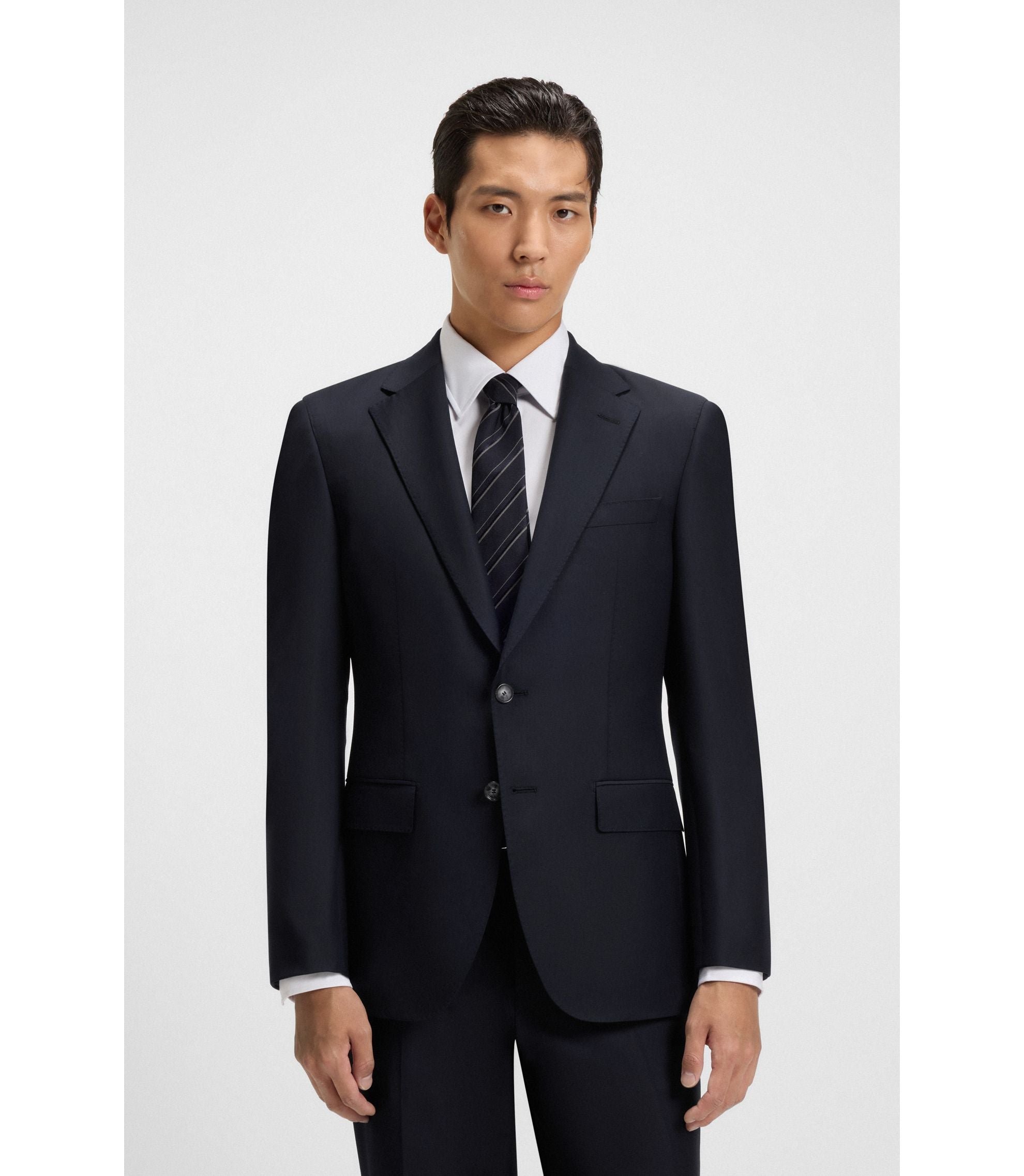 Boss Slim Fit Jacket In Stretch Wool Dark Blue