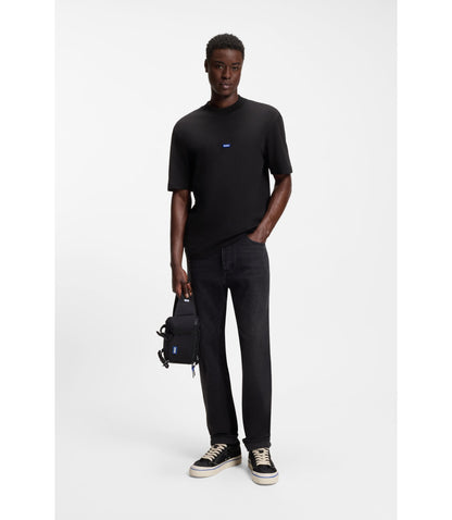 Hugo Cotton Jersey T Shirt With Blue Logo Patch Black