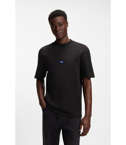Hugo Cotton Jersey T Shirt With Blue Logo Patch Black