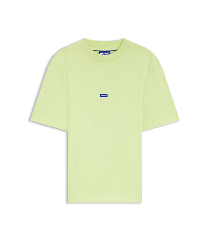 Hugo Cotton Jersey T Shirt With Blue Logo Patch Green