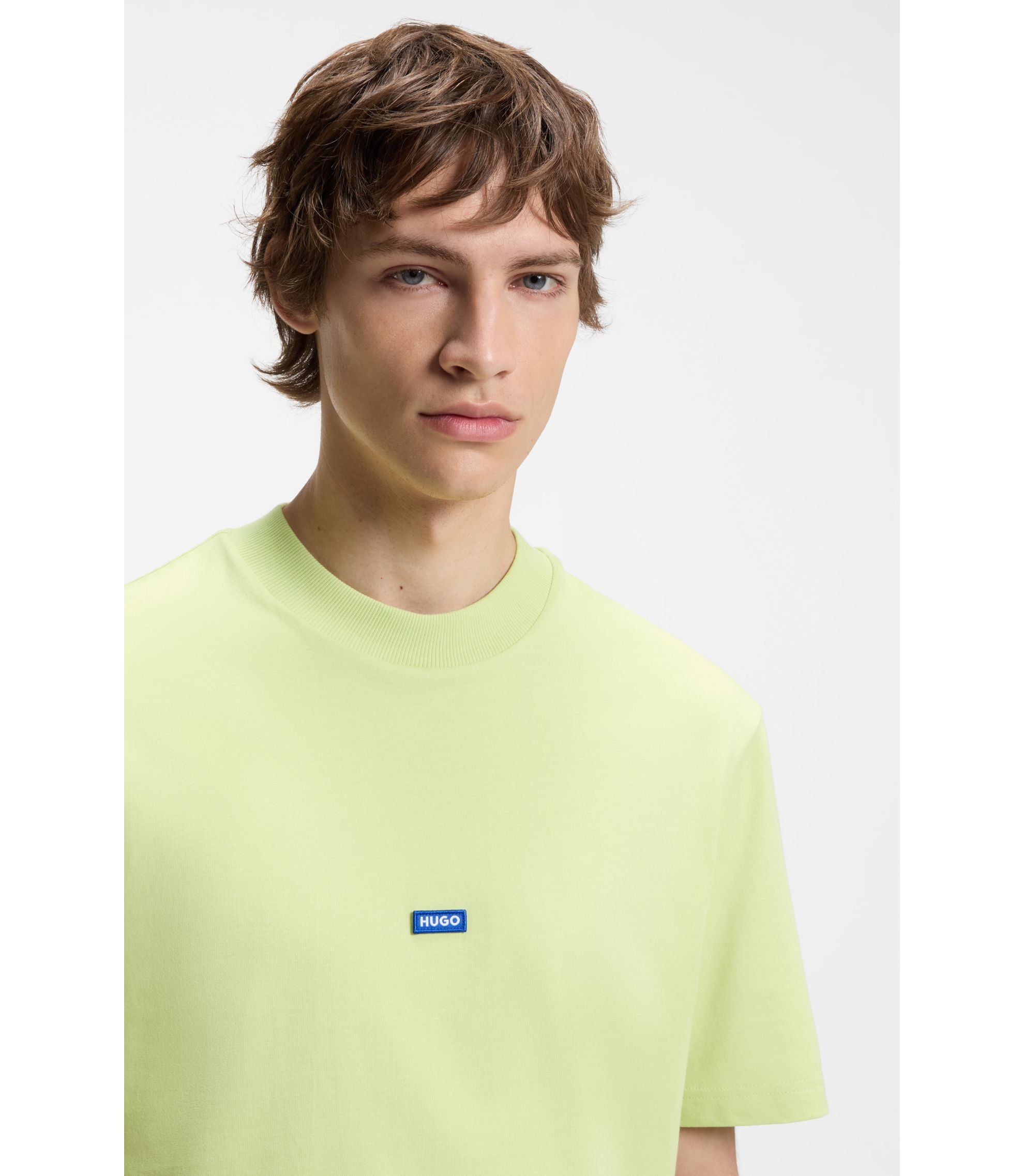 Hugo Cotton Jersey T Shirt With Blue Logo Patch Green