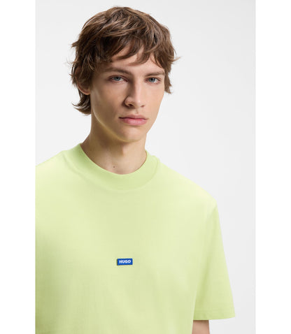 Hugo Cotton Jersey T Shirt With Blue Logo Patch Green