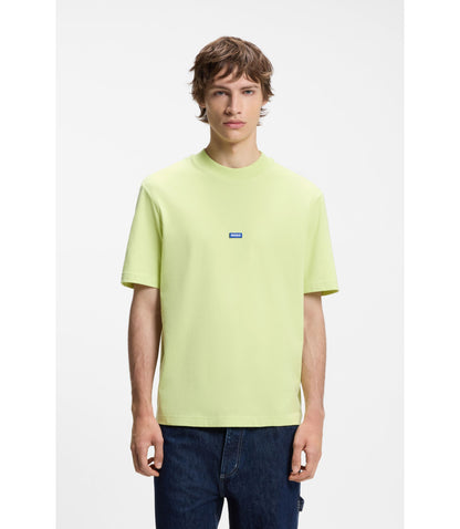 Hugo Cotton Jersey T Shirt With Blue Logo Patch Green