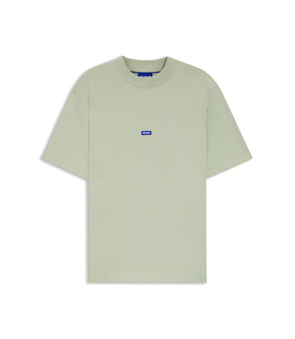 Hugo Cotton Jersey T Shirt With Blue Logo Patch Light Green
