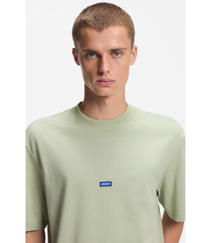 Hugo Cotton Jersey T Shirt With Blue Logo Patch Light Green