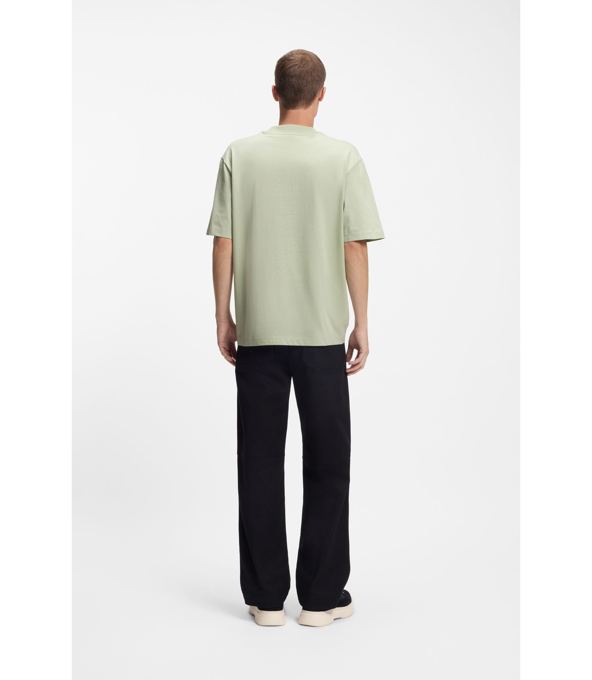 Hugo Cotton Jersey T Shirt With Blue Logo Patch Light Green