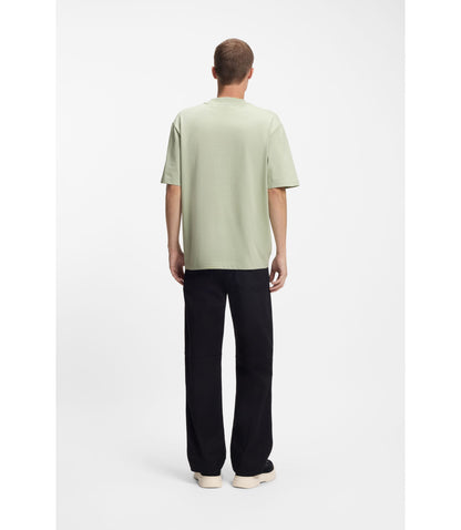 Hugo Cotton Jersey T Shirt With Blue Logo Patch Light Green