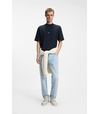 Hugo Cotton Jersey T Shirt With Blue Logo Patch Dark Blue