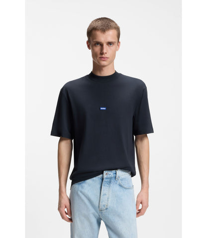 Hugo Cotton Jersey T Shirt With Blue Logo Patch Dark Blue