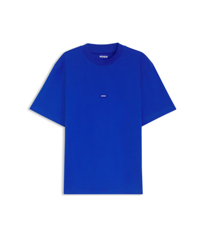 Hugo Cotton Jersey T Shirt With Blue Logo Patch Light Blue