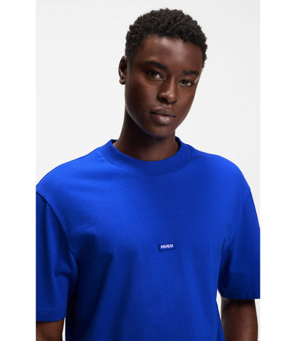 Hugo Cotton Jersey T Shirt With Blue Logo Patch Light Blue