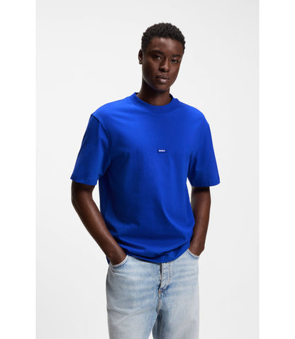 Hugo Cotton Jersey T Shirt With Blue Logo Patch Light Blue