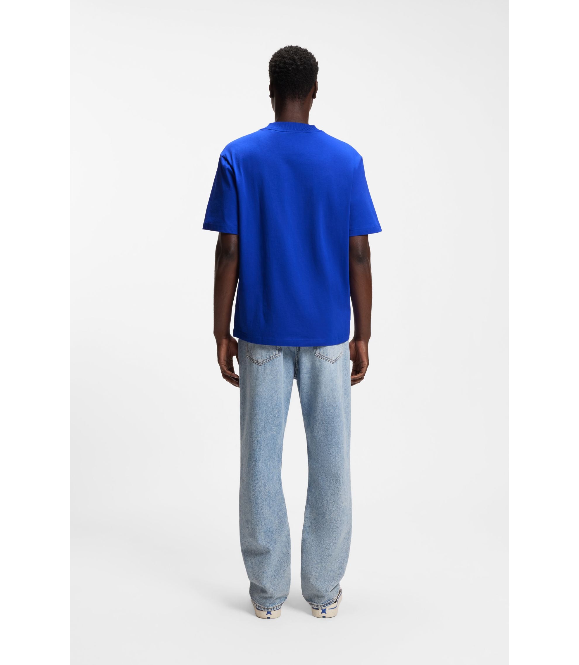 Hugo Cotton Jersey T Shirt With Blue Logo Patch Light Blue