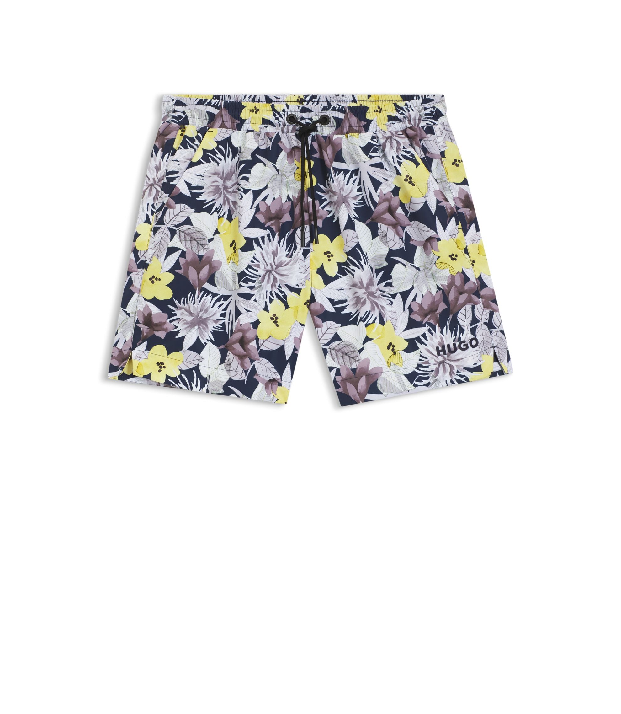 Hugo Quick Dry Swim Shorts With All Over Print Light Yellow