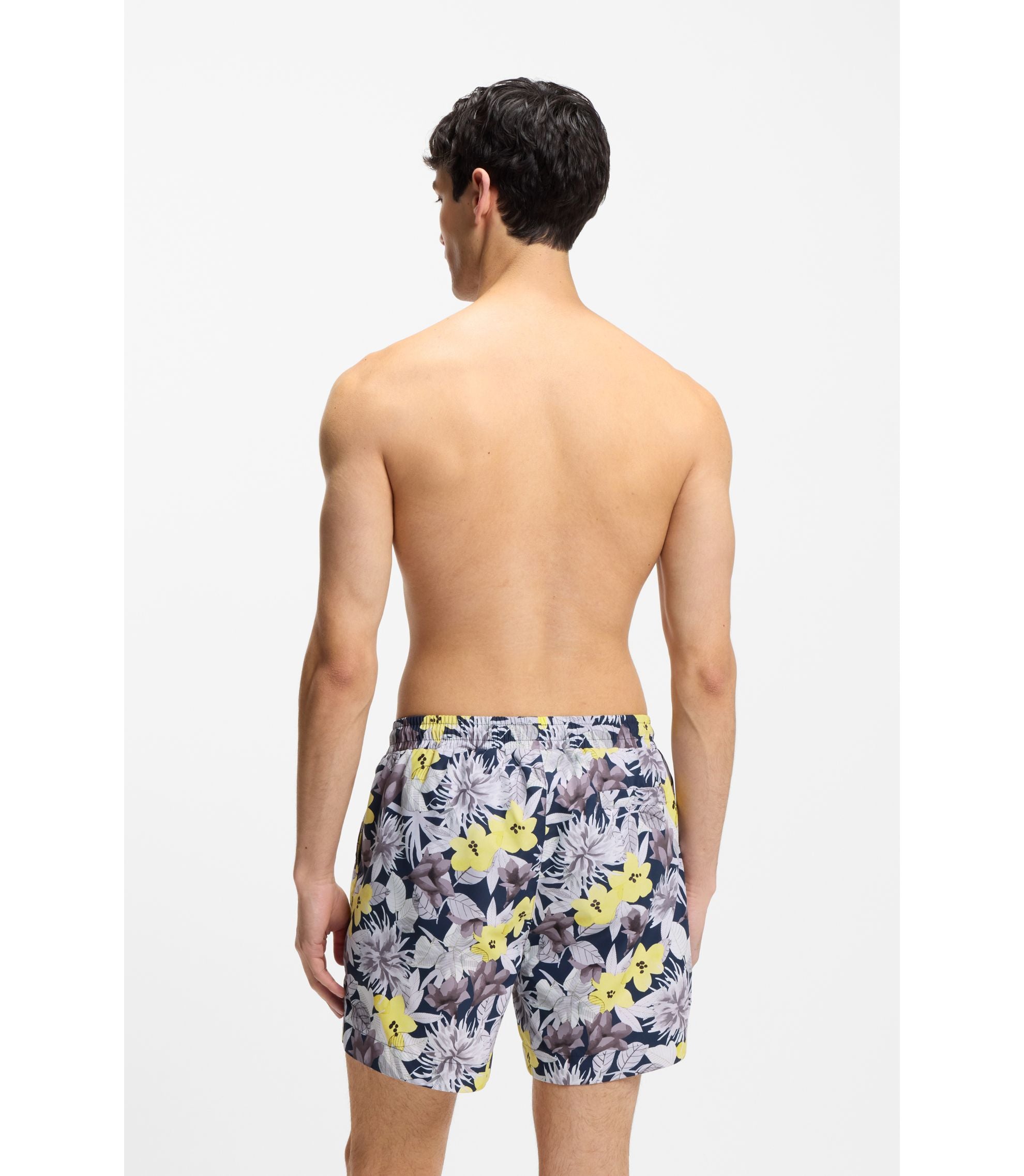 Hugo Quick Dry Swim Shorts With All Over Print Light Yellow