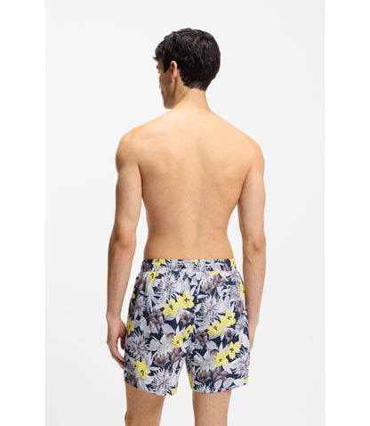 Hugo Quick Dry Swim Shorts With All Over Print Light Yellow