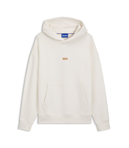 Hugo Logo Detail Hoodie In Cotton Terry White