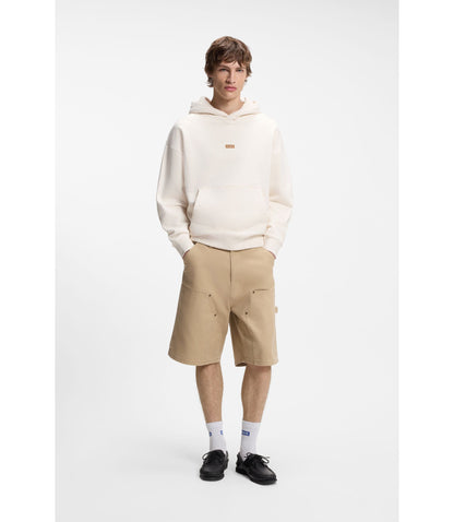 Hugo Logo Detail Hoodie In Cotton Terry White