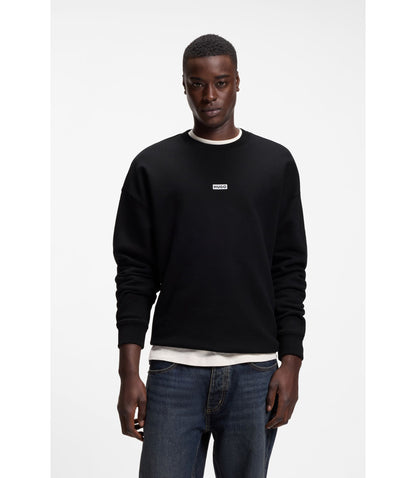 Hugo Logo Print Sweatshirt In Cotton Terry Black