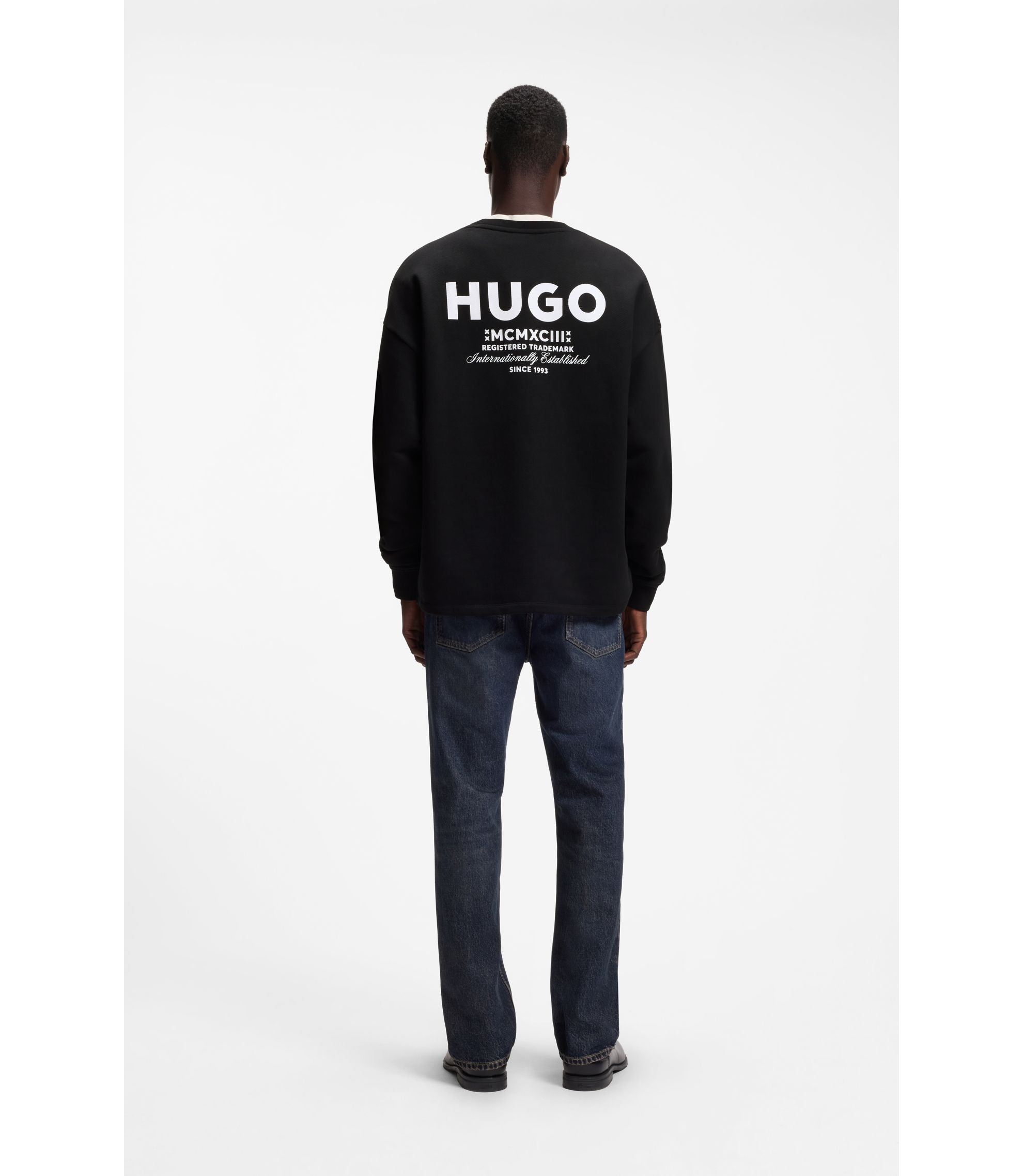 Hugo Logo Print Sweatshirt In Cotton Terry Black