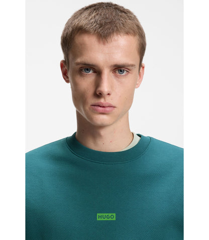 Hugo Logo Print Sweatshirt In Cotton Terry Turquoise