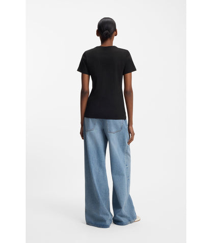 Hugo Slim Fit T Shirt In Cotton With Blue Boxed Logo Black Women's