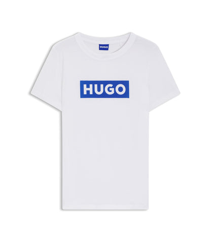 Hugo Slim Fit T Shirt In Cotton With Blue Boxed Logo White Women's