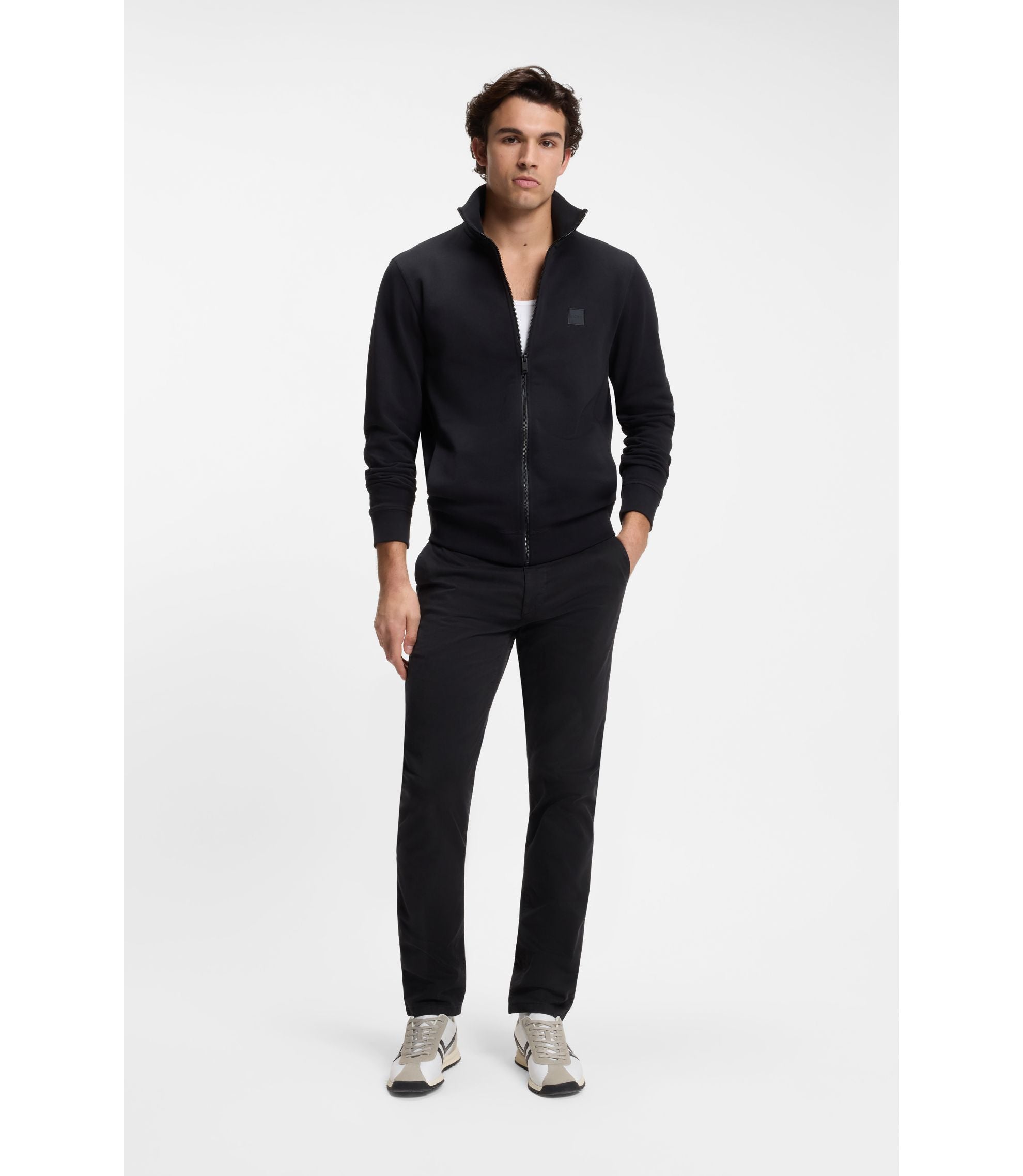 Boss Slim Fit Chinos In Stretch Cotton Satin Black
