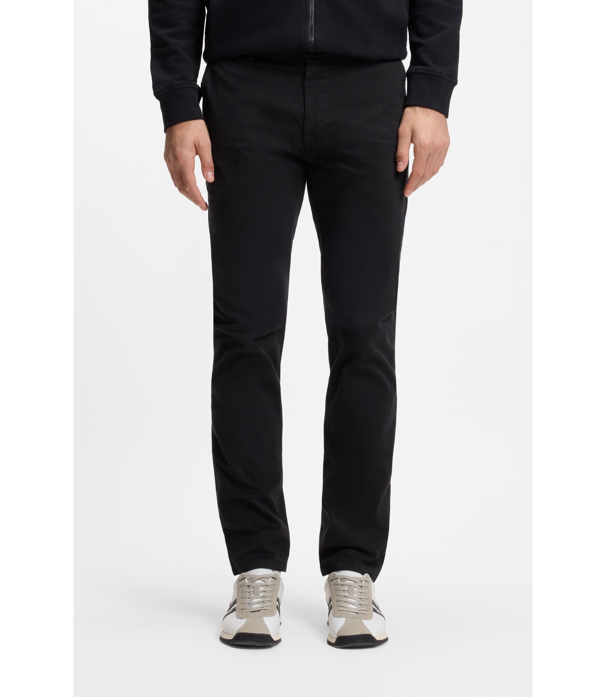Boss Slim Fit Chinos In Stretch Cotton Satin Black