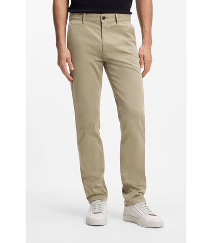 Boss Slim Fit Chinos In Stretch Cotton Satin Light Brown