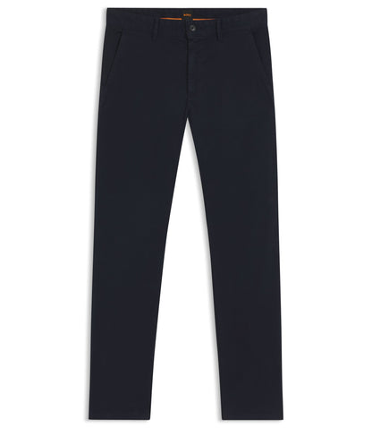 Boss Slim Fit Chinos In Stretch Cotton Satin Dark Blue