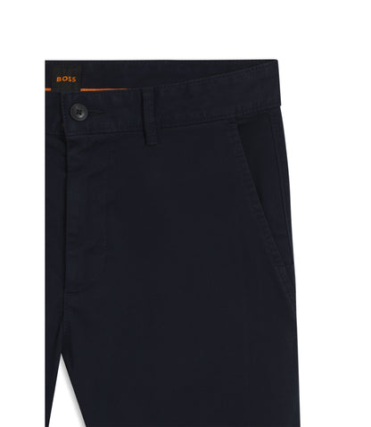 Boss Slim Fit Chinos In Stretch Cotton Satin Dark Blue