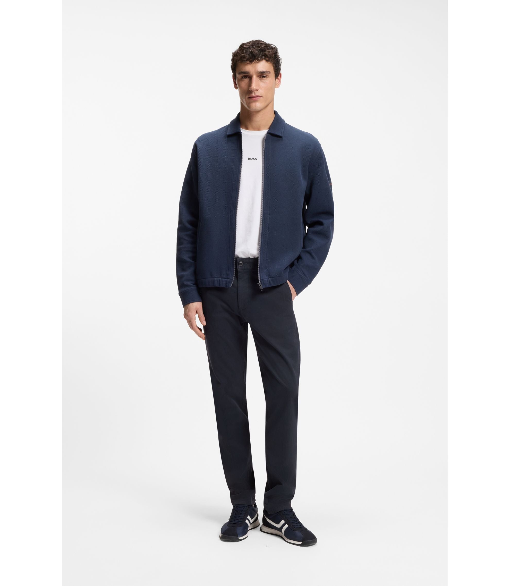 Boss Slim Fit Chinos In Stretch Cotton Satin Dark Blue
