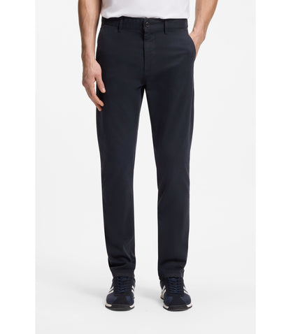Boss Slim Fit Chinos In Stretch Cotton Satin Dark Blue