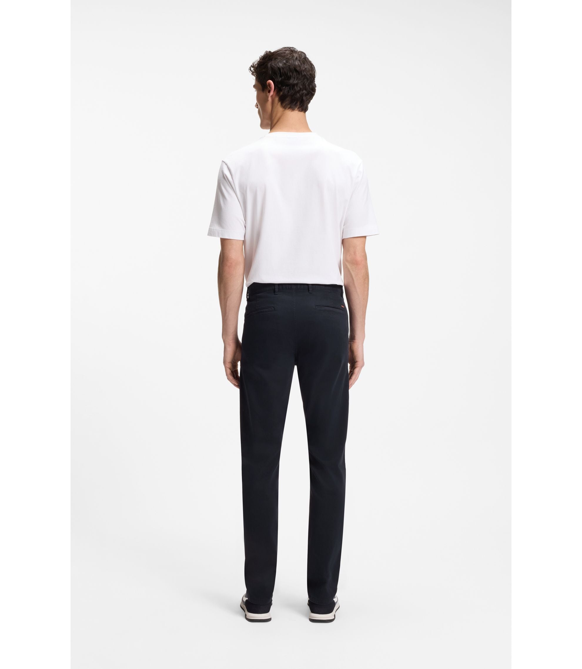 Boss Slim Fit Chinos In Stretch Cotton Satin Dark Blue